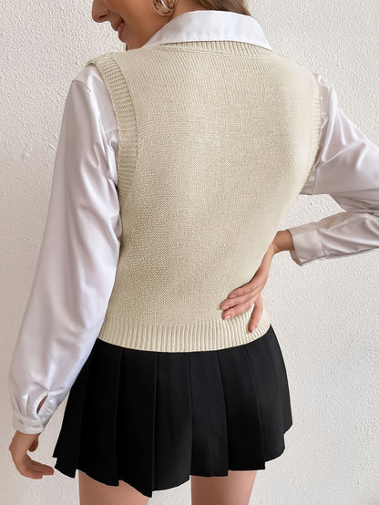 Effortless Cable Knit Sweater Vest for Women with V Neck Sleeveless Cropped Preppy Style