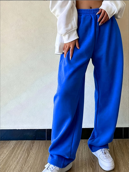 Effortless Fleece Wide Leg Sweatpants for Women with High Waist Elastic Waistband Relaxed Casual Style