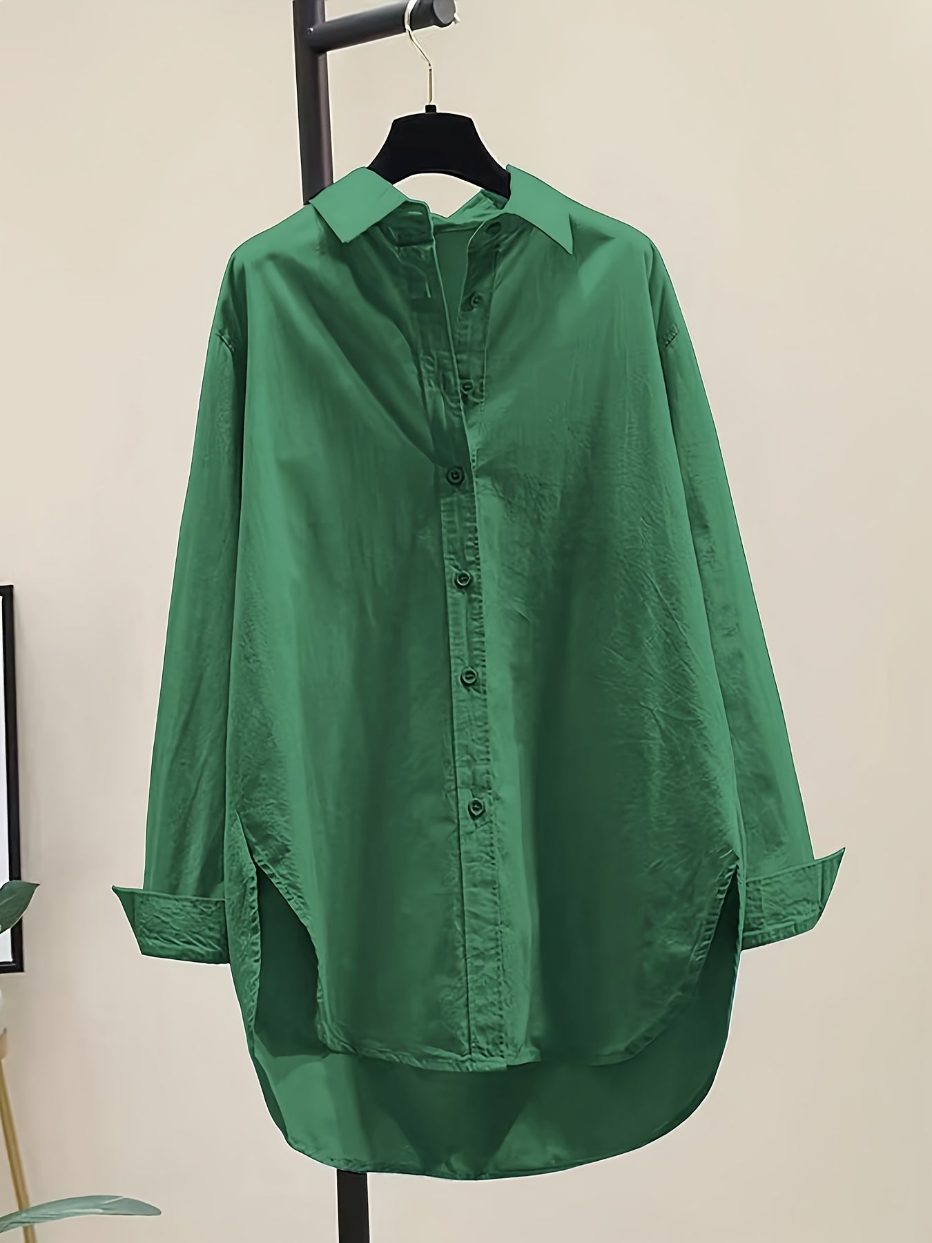 Effortless Cotton Blouse for Women with Collar Long Sleeve High Low Relaxed Oversized Style