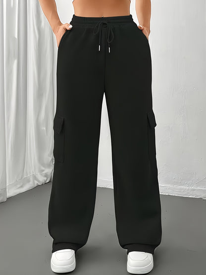 Effortless Cargo Sweatpants for Women with High Waist Drawstring Wide Leg Relaxed Casual Style