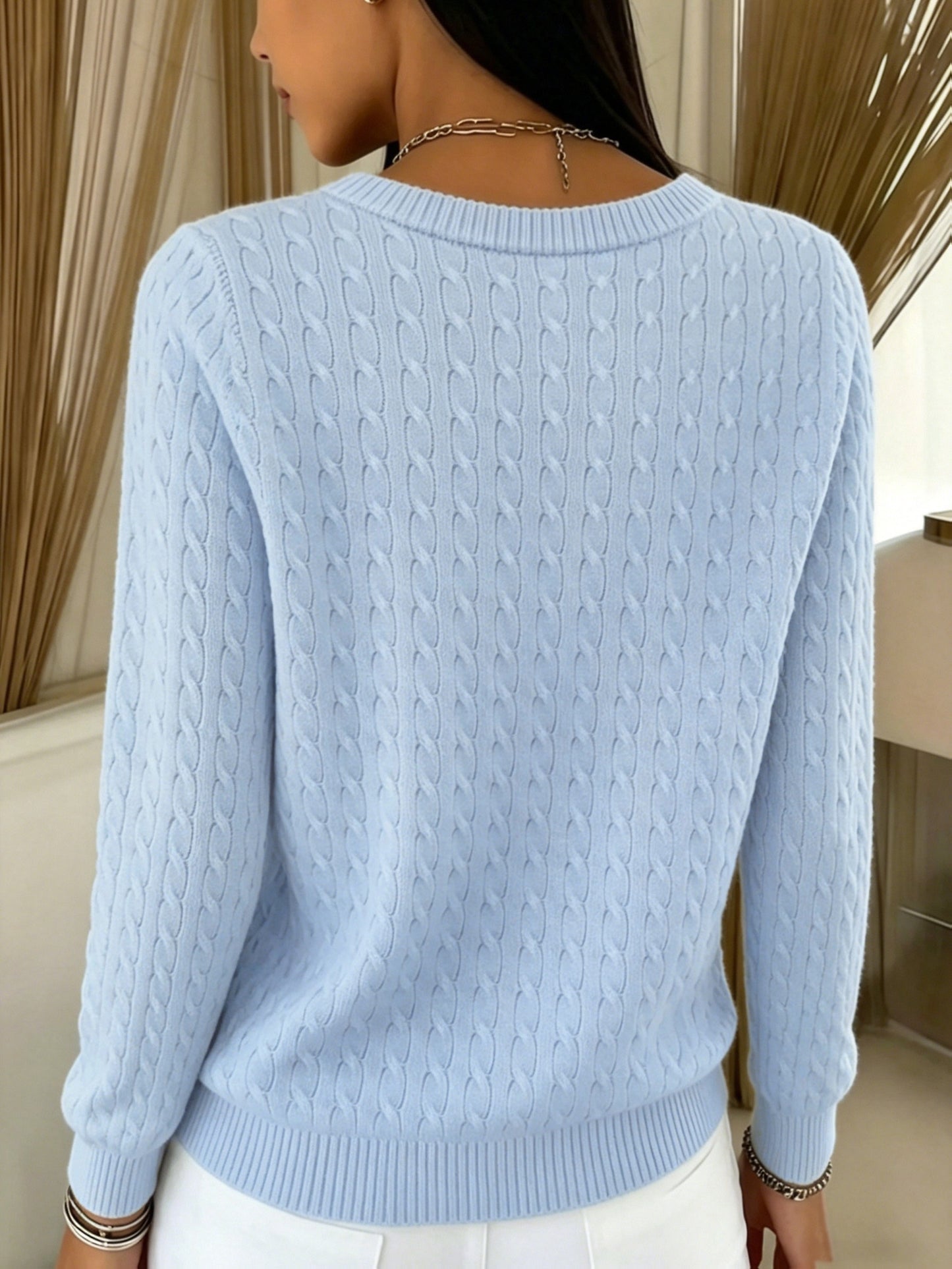 Comfortable Cable Knit Cardigan Sweater for Women with Crew Neck Long Sleeve Button Front Relaxed Casual Style