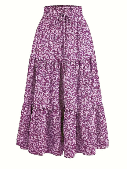 Effortless Tiered Maxi Skirt for Women with Paperbag Waist Drawstring Ruffle Flowing Style