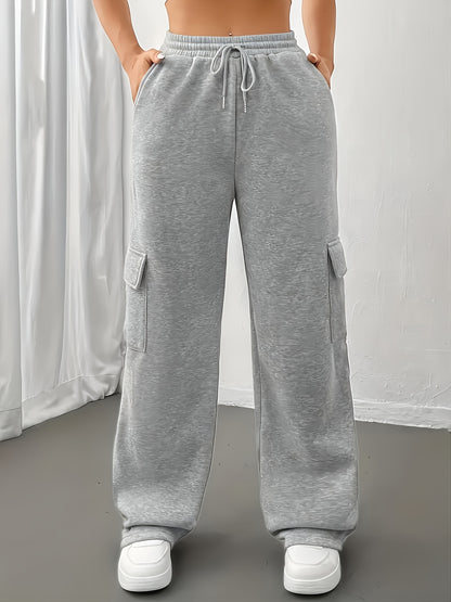 Effortless Cargo Sweatpants for Women with High Waist Drawstring Wide Leg Relaxed Casual Style