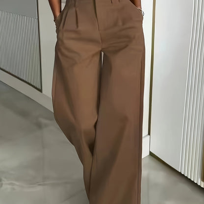 Elegant Wide Leg Pants for Women with High Waist Pleated Button Front Tailored Style