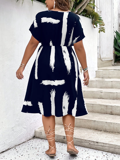 Effortless Burgundy Abstract Print Midi Dress for Women with V Neck Batwing Sleeve Belted Side Slit Flowing Style