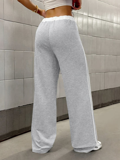 Effortless Wide Leg Track Pants for Women with High Waist Drawstring Side Stripe Relaxed Style