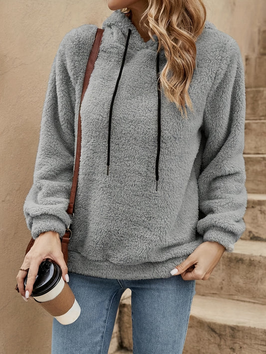 Comfortable Sherpa Fleece Hoodie for Women with Drawstring Hood Long Sleeve Kangaroo Pocket Oversized Style