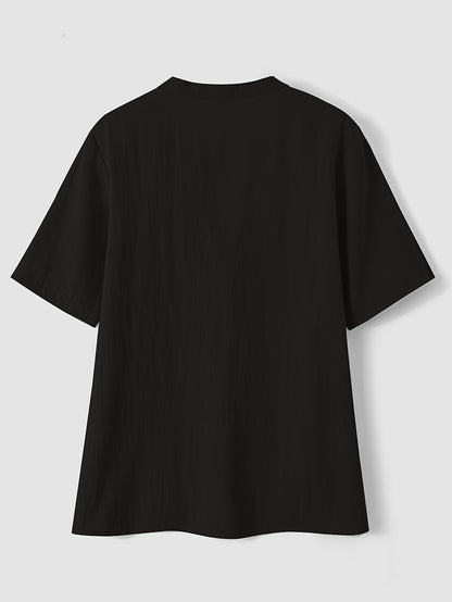 Effortless Textured Linen Blouse for Women with Notch V Neck Short Sleeve Button Front Relaxed Style