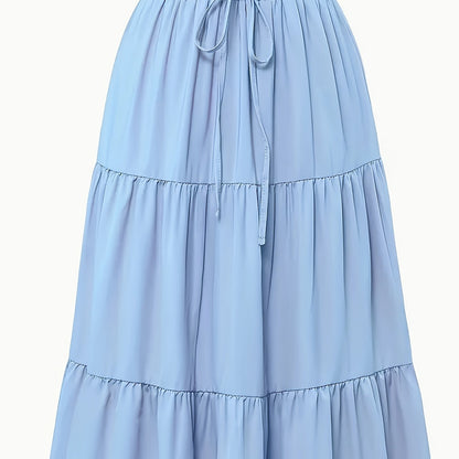 Effortless Tiered Maxi Skirt for Women with Paperbag Waist Drawstring Ruffle Flowing Style
