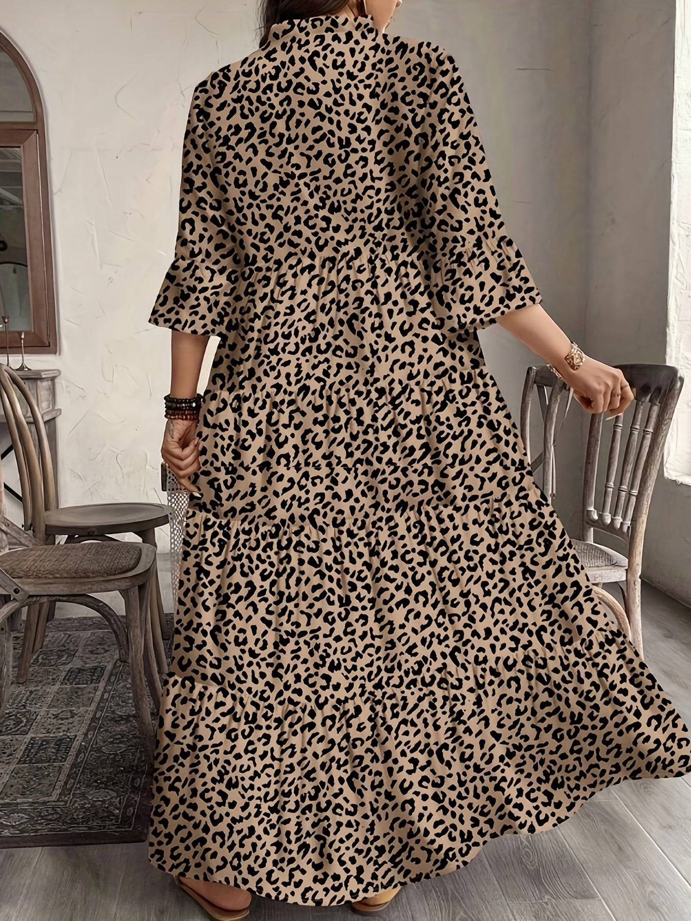 Effortless Multicolor Floral Maxi Dress for Women with V Neck Elbow Sleeve Tiered Ruffle Bohemian Style