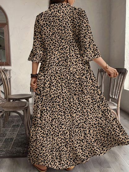 Effortless Multicolor Floral Maxi Dress for Women with V Neck Elbow Sleeve Tiered Ruffle Bohemian Style