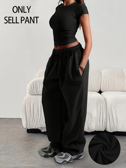 Comfortable Fleece Wide Leg Sweatpants for Women with High Waist Pintuck Relaxed Baggy Casual Style