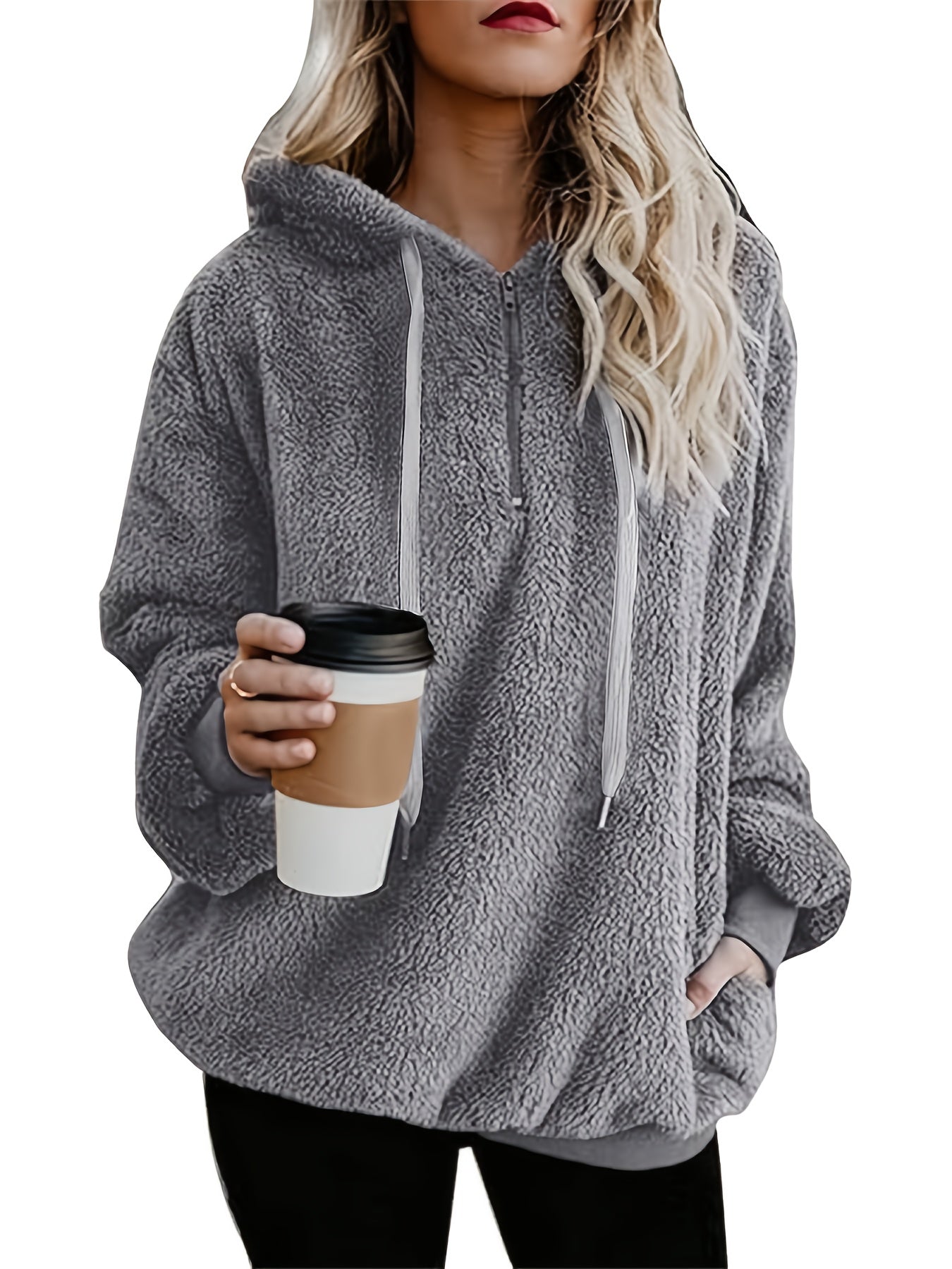 Vika Direct Women's Fleece Pullover Hoodie, Fuzzy Sweater with Pockets