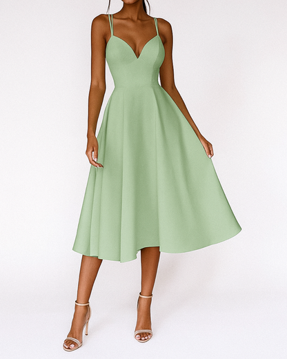 Flavia | Women's Sweetheart Neck A-Line Midi Dress
