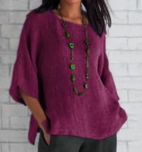 Harper | Women's Relaxed-Fit V-Neck 3/4 Sleeve Linen Tunic
