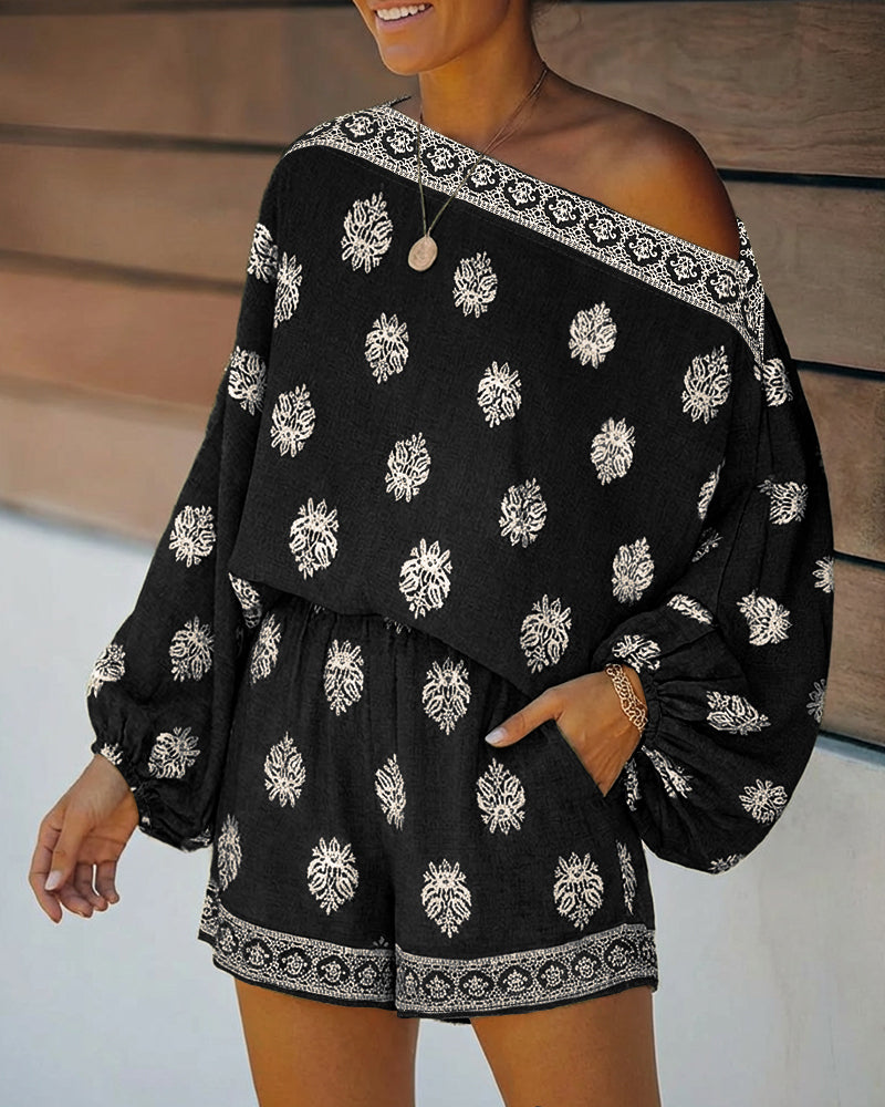 Indira | Women's Off-Shoulder Boho Print Two-Piece Set