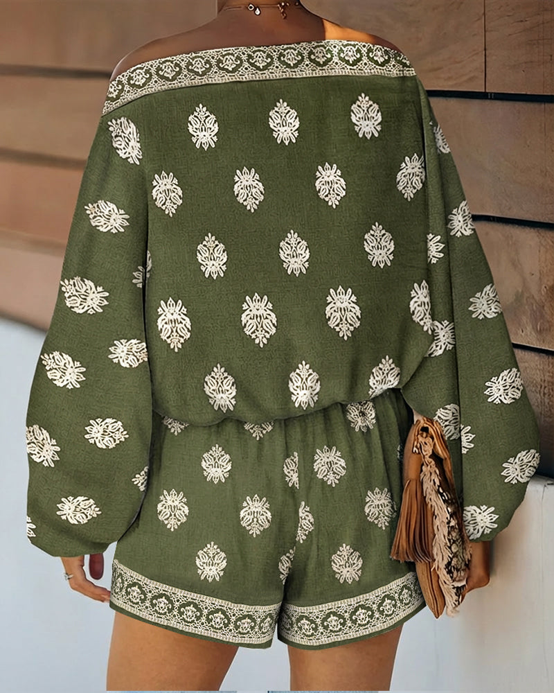 Indira | Women's Off-Shoulder Boho Print Two-Piece Set