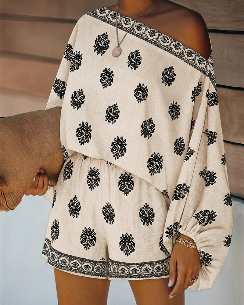Indira | Women's Off-Shoulder Boho Print Two-Piece Set