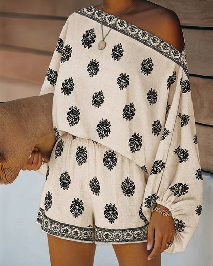 Indira | Women's Off-Shoulder Boho Print Two-Piece Set