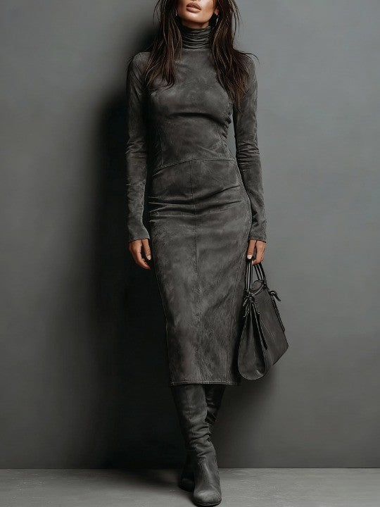 Elegant Suede Bandage Dress for Women in Semi Formal Midi Style