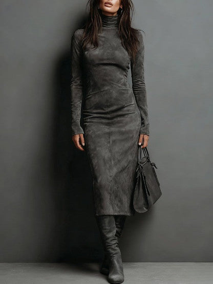 Elegant Suede Bandage Dress for Women in Semi Formal Midi Style