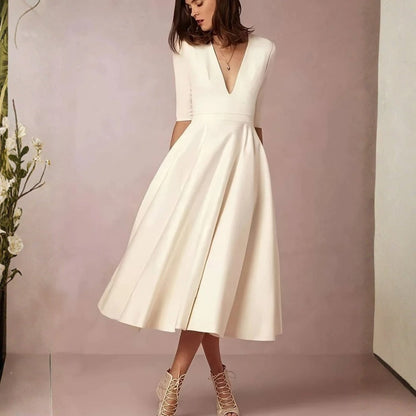 Marisol | Women's Deep V-Neck Fit and Flare Midi Dress