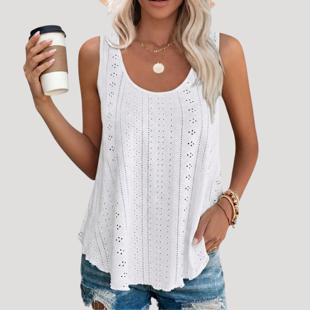Effortless Eyelet Tank Top for Women with Scoop Neck Sleeveless Crochet Lace Flowy Bohemian Style