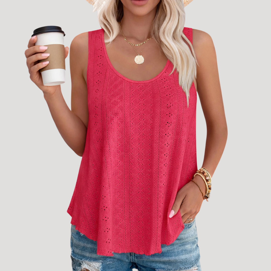 Effortless Eyelet Tank Top for Women with Scoop Neck Sleeveless Crochet Lace Flowy Bohemian Style