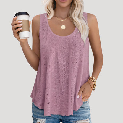 Effortless Eyelet Tank Top for Women with Scoop Neck Sleeveless Crochet Lace Flowy Bohemian Style
