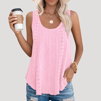Effortless Eyelet Tank Top for Women with Scoop Neck Sleeveless Crochet Lace Flowy Bohemian Style