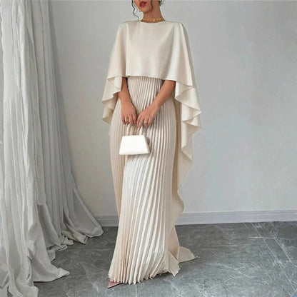 Tivona | Women's Cape Overlay Pleated Maxi Dress