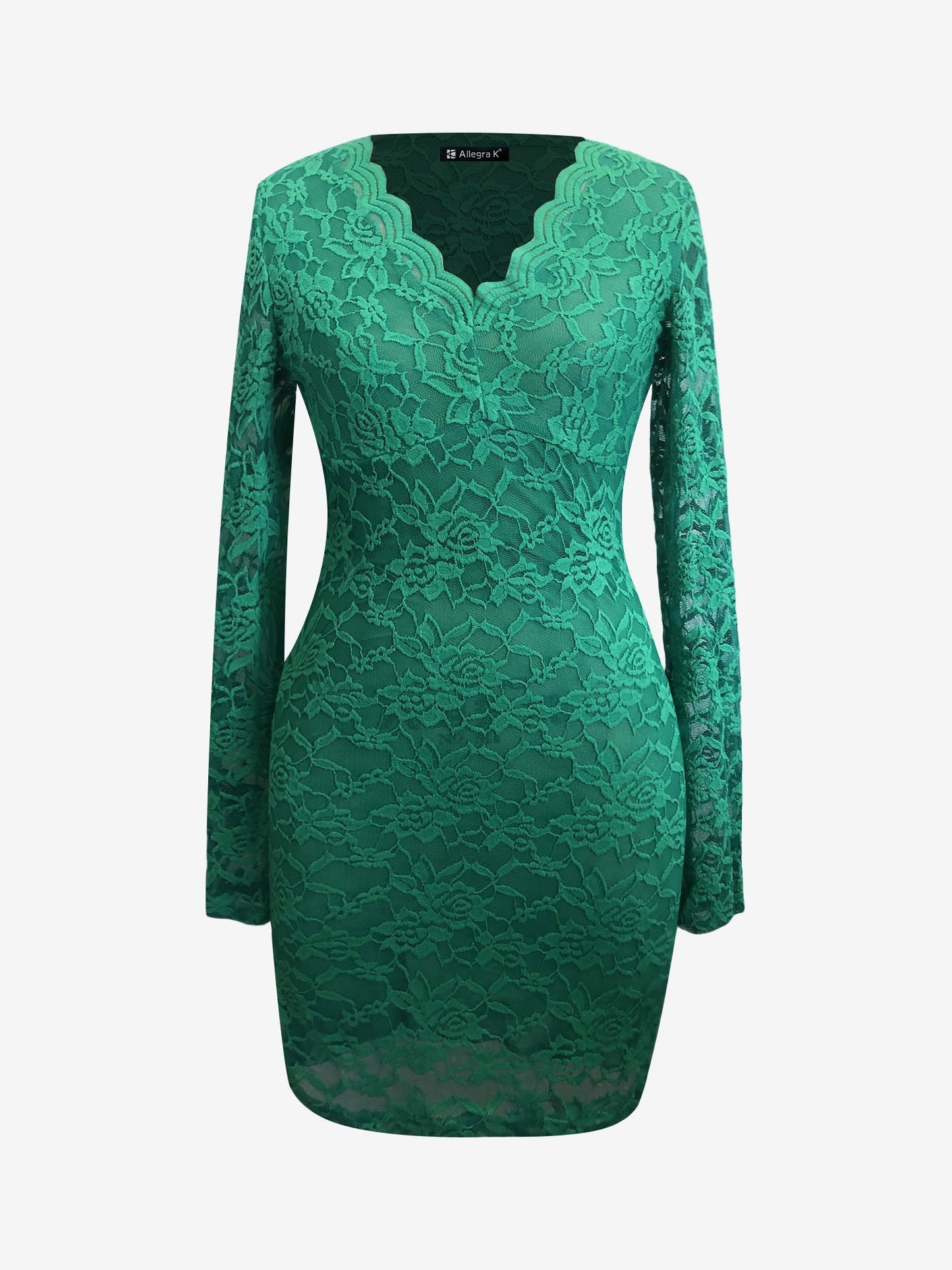 Elegant Bodycon Dress for Women with V Neck Long Sleeve Lace Mini Style