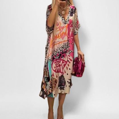 Scarlett | Women's Graphic Print V-Neck Swing Tunic Dress