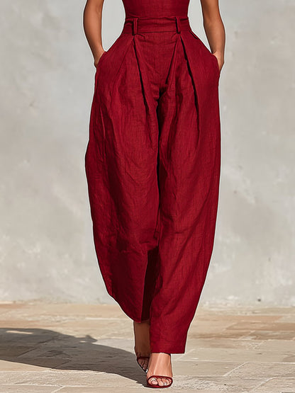 Elegant Jumpsuit for Women with Deep V Neck Sleeveless Wide Leg Relaxed Formal Style