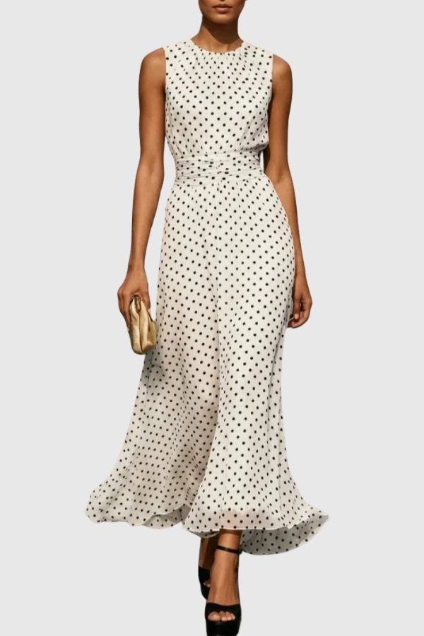 Elegant Maxi Dress for Women with Polka Dot Ruffle Hem Evening Gown Style