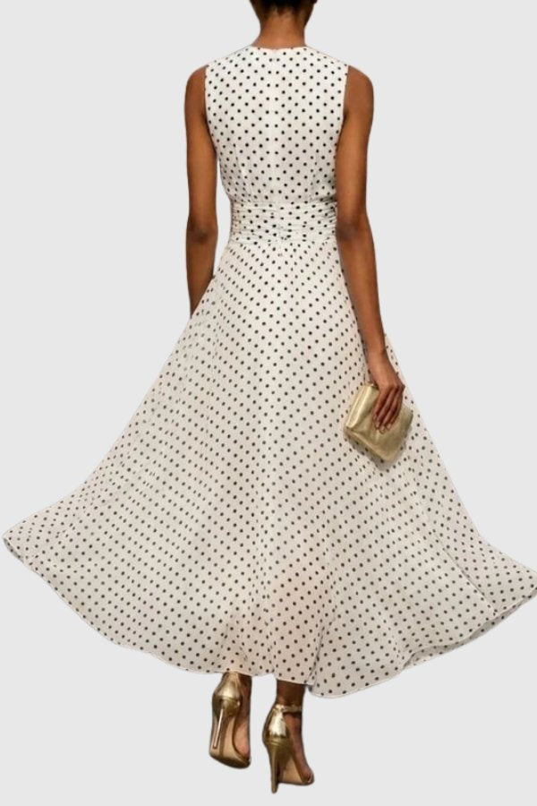 Elegant Maxi Dress for Women with Polka Dot Ruffle Hem Evening Gown Style