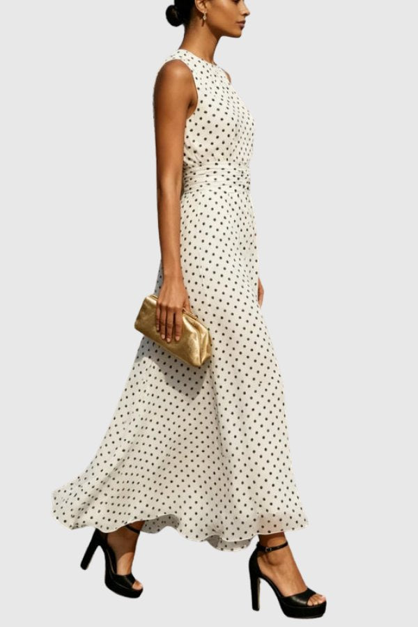 Elegant Maxi Dress for Women with Polka Dot Ruffle Hem Evening Gown Style