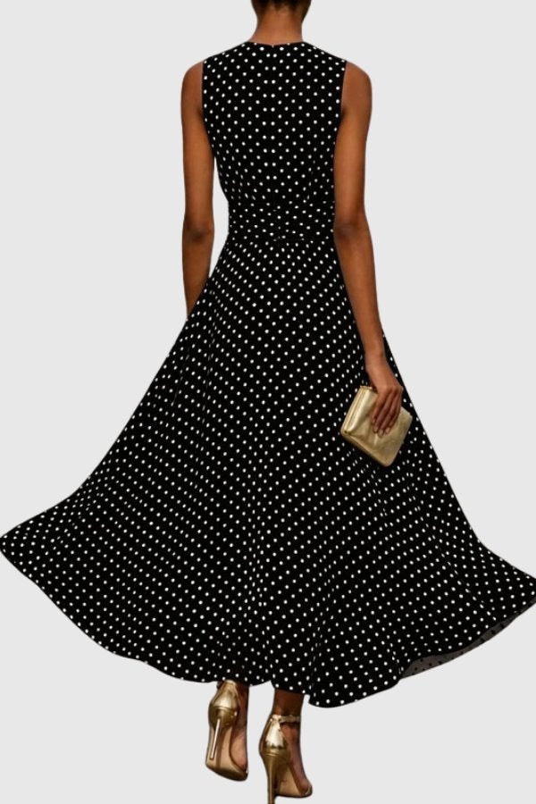 Elegant Maxi Dress for Women with Polka Dot Ruffle Hem Evening Gown Style