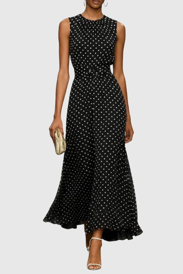 Elegant Maxi Dress for Women with Polka Dot Ruffle Hem Evening Gown Style