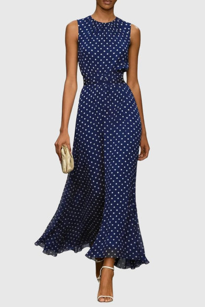 Elegant Maxi Dress for Women with Polka Dot Ruffle Hem Evening Gown Style
