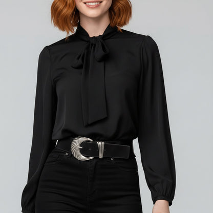 Penelope | Women's Relaxed-Fit Bow-Tie Neck Long-Sleeve Blouse