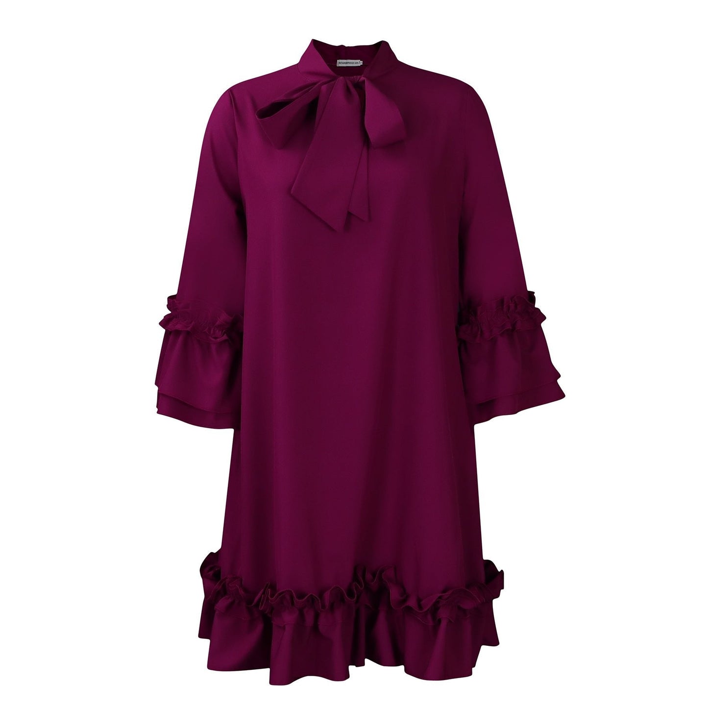 Effortless Mini Dress for Women with Ruffle Hem Bow Neck Tunic Style